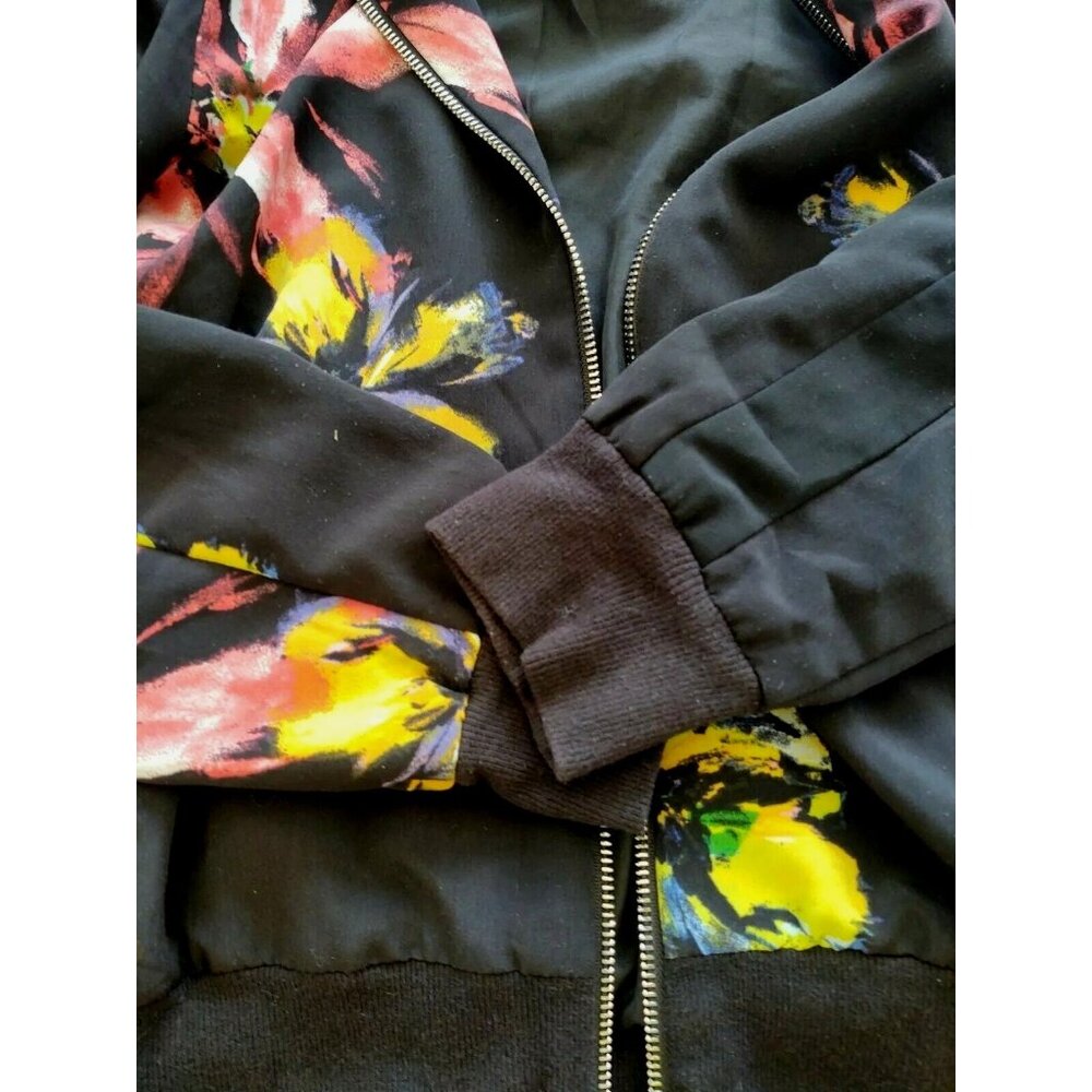 Mossimo Floral Bomber Jacket Women's S Zip Front Lined Bright Flowers - Picture 5 of 5
